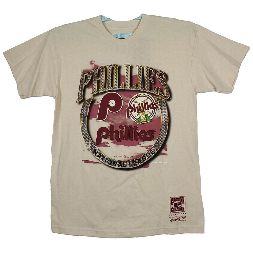 Philadelphia Phillies Mitchell & Ness MLB Large Shirt Diamond Cut Logo Cream NWT